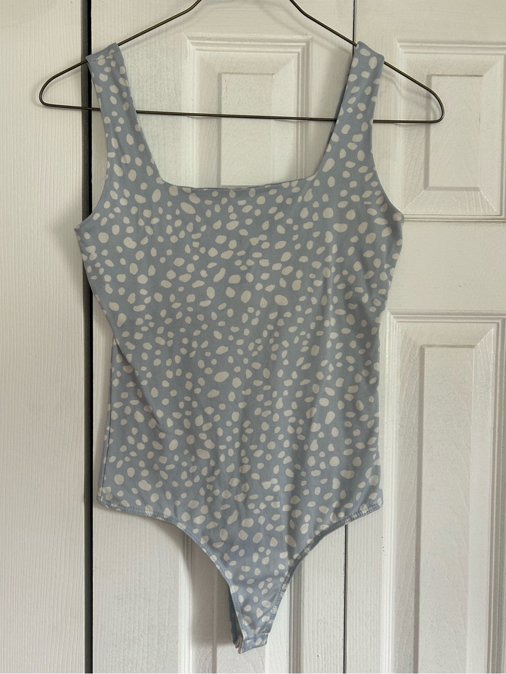 Le Lis Boutique Brand Square Neck Light Blue Speckled One-Piece Bodysuit